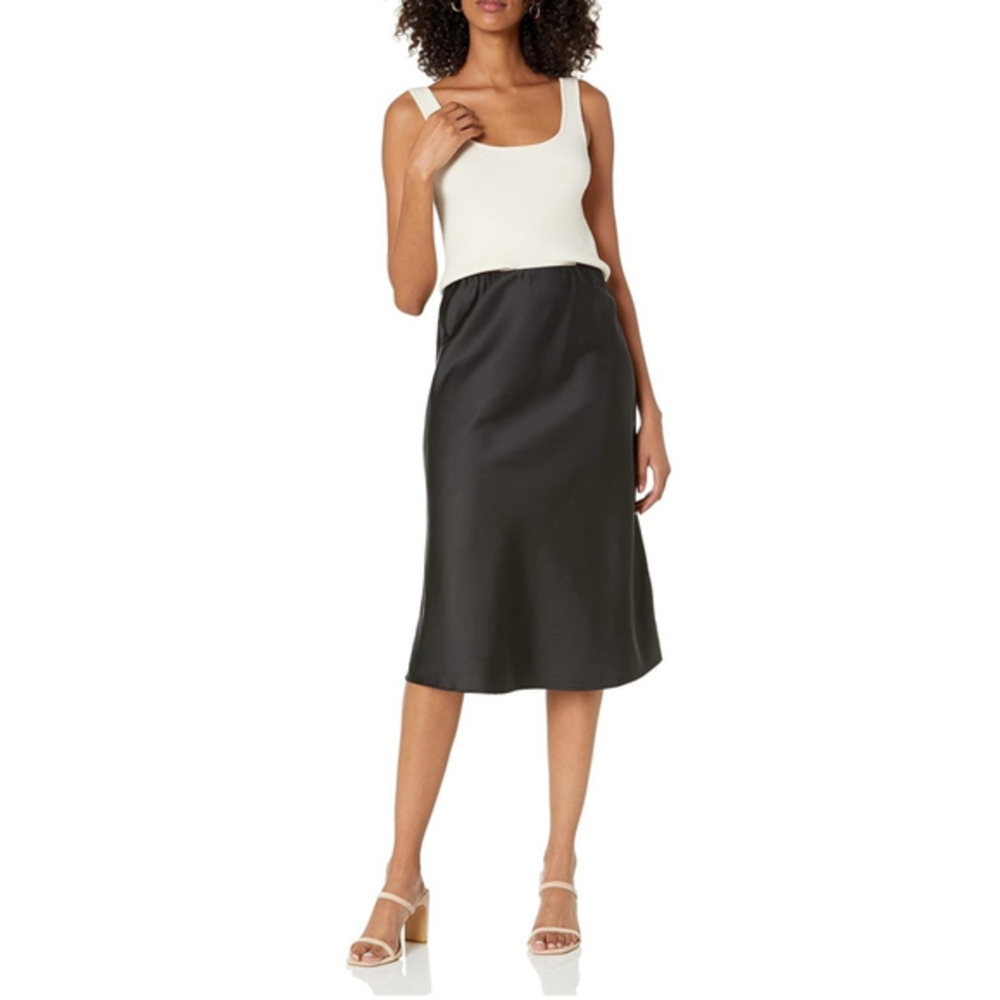 The Drop Women's Maya Silky Slip Skirt L Black.